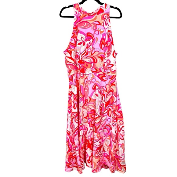Tahari ASL NWT Halter Tie-Neck Sleeveless Midi Dress Pink & Orange - Picture 2 of 16